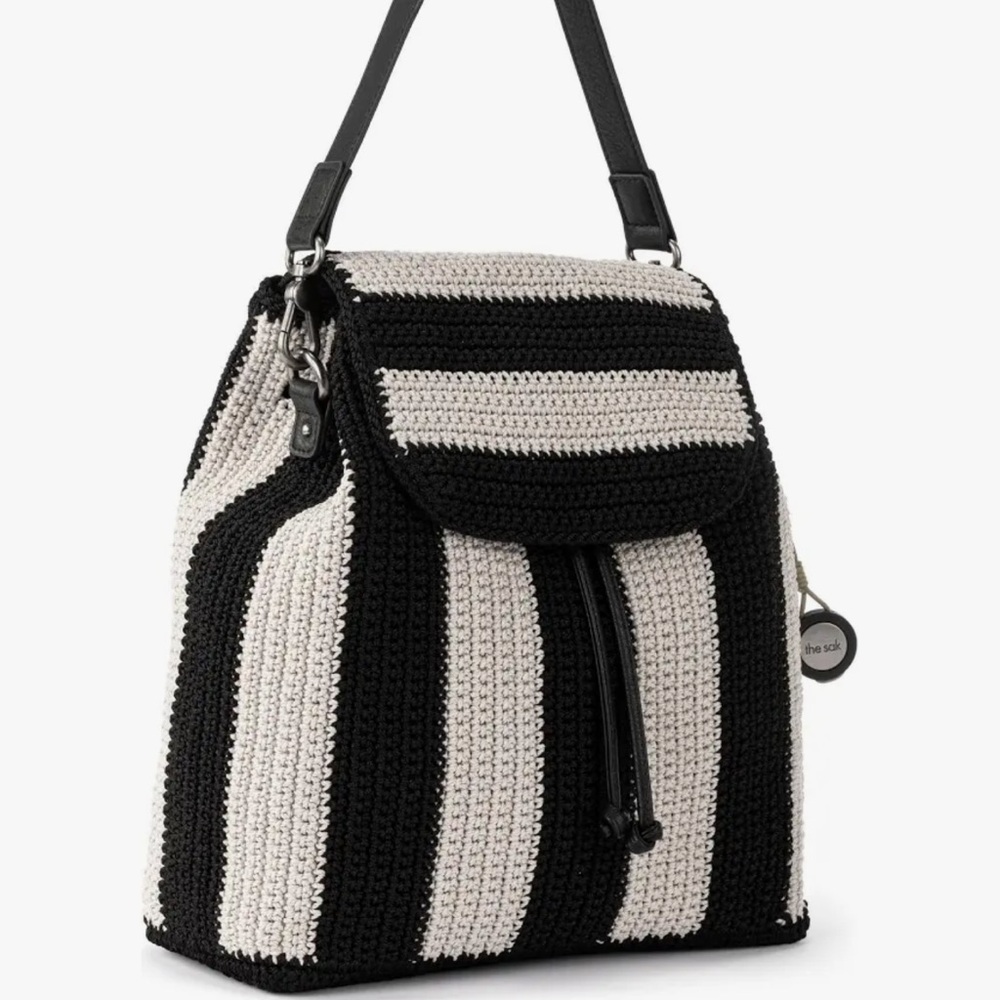The Sak Black and White Striped Sayulita crochet Backpack - Picture 2 of 16